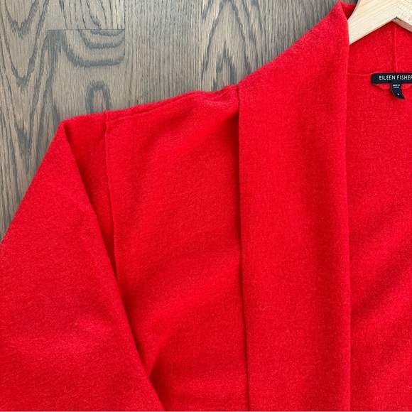 Eileen Fisher Lightweight Boiled Wool Kimono Sweater Jacket in Red Size Small - Picture 7 of 8